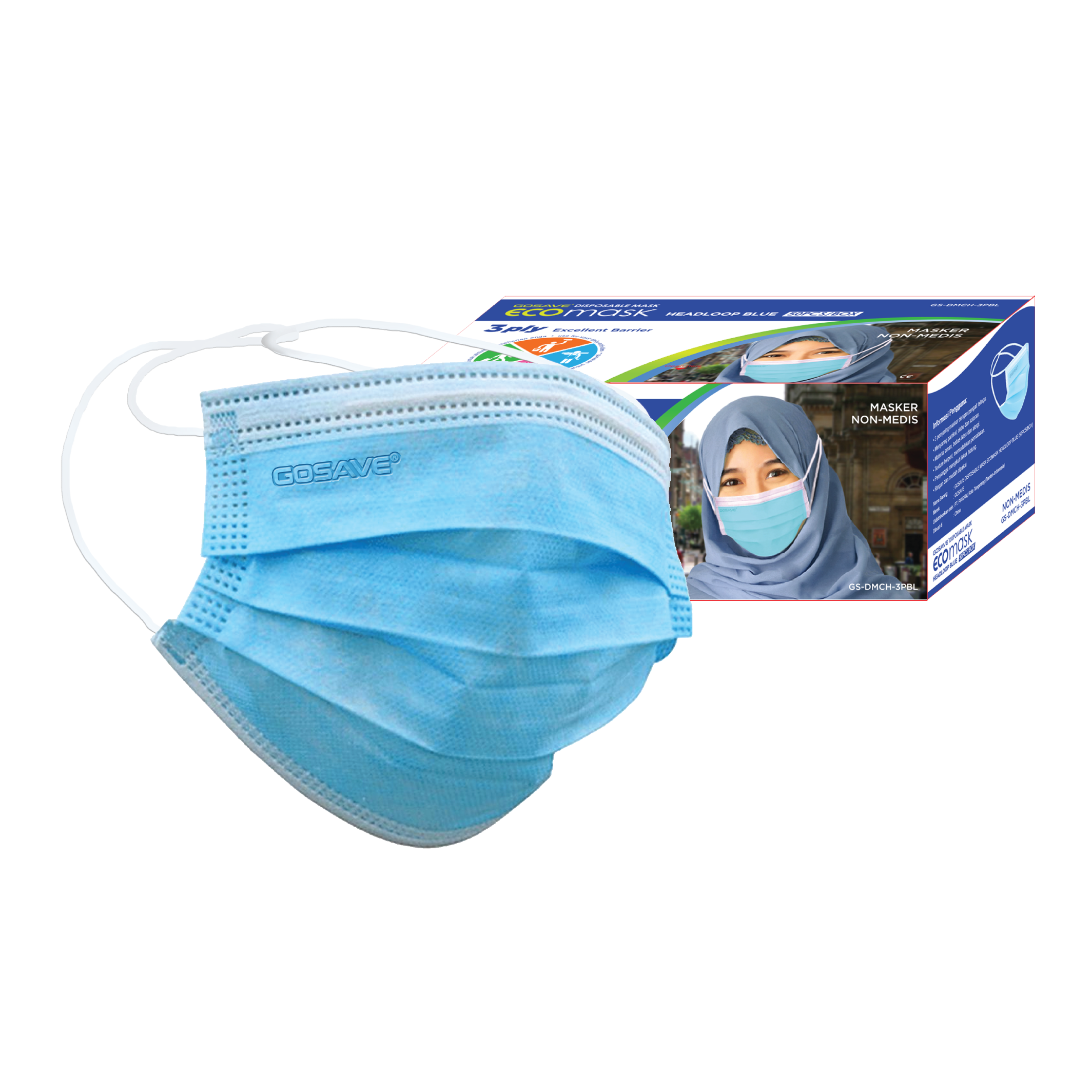 GOSAVE DISPOSABLE MASK ECOMASK EARLOOP BLUE