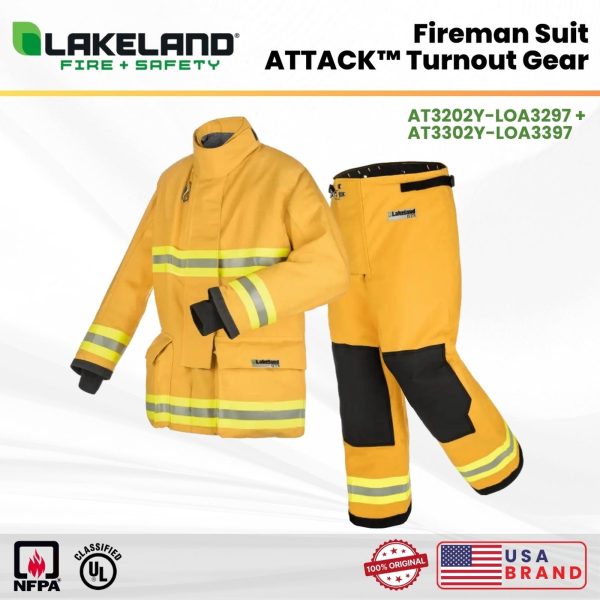 Fireman Suit - LAKELAND ATTACK Turnout Gear Yellow NFPA Nomex IIIA