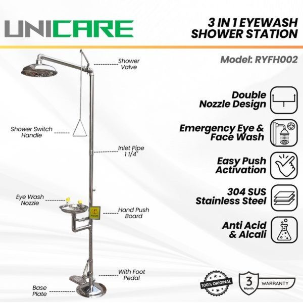 UNICARE Emergency Shower & Eyewash Station SS304
